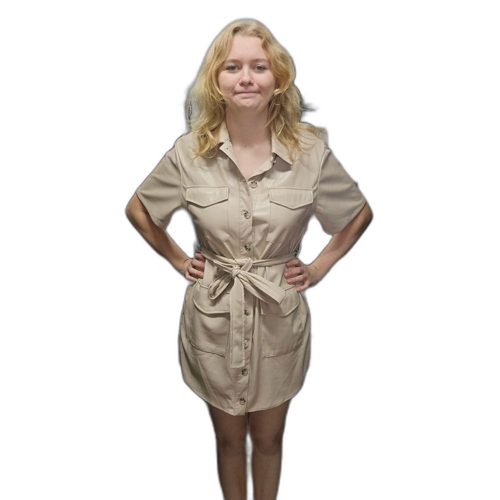 House of Harlow 1960 Faux Leather Shirt Dress M Beige Midi Western Style